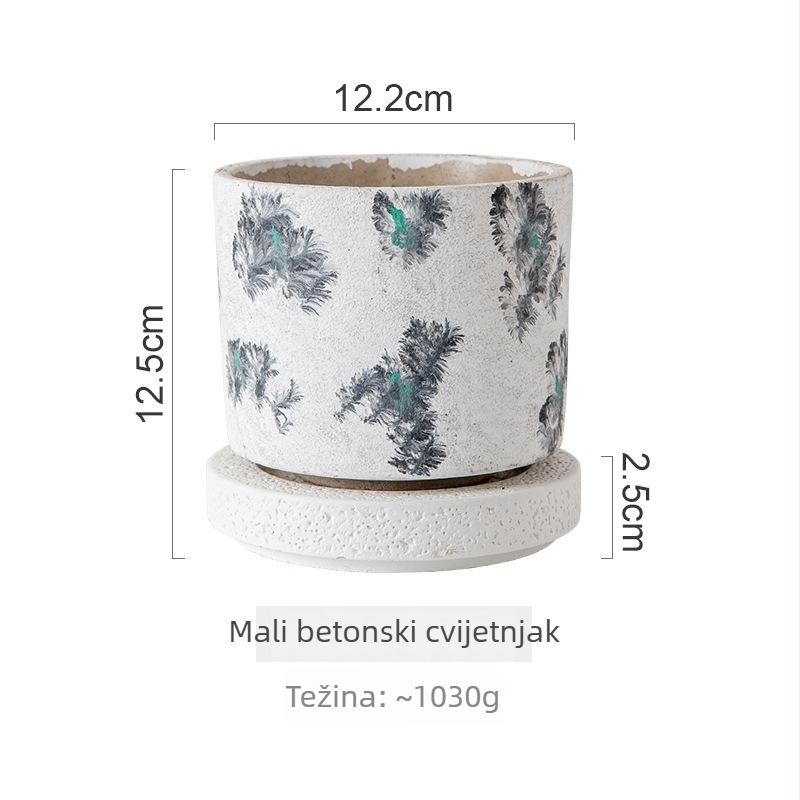 Cementna posuda za cvijeće s retro inkwash stilom, ručno oslikana, za stolni ili podni držač umjetnih sukulenata