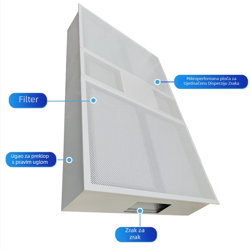 Laminarni strop za dovod zraka — filtracija fizičkom adsorpcijom; prilagodljiv protok zraka; prilagodljiva razina buke