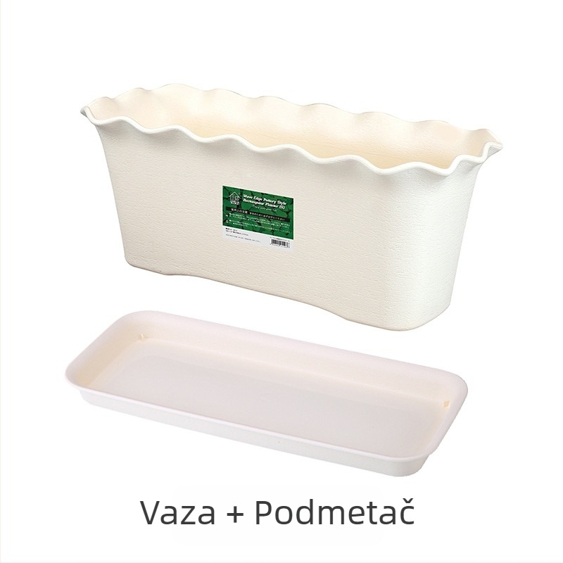 Pravokutni cvjetnjak s valovitim rubom, plastični, injekcijsko prešana PP smola, za stol ili pod, jednostavan dizajn