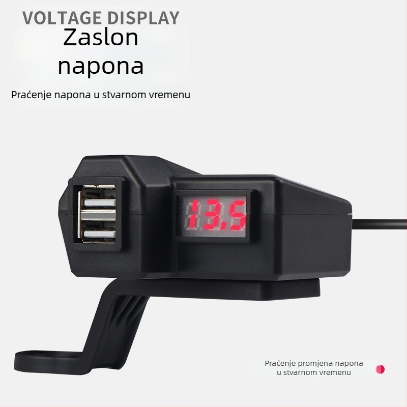 Punjač za motocikle USB s dva USB porta 3.1A, upaljač, ulaz 10-24V, zaslon napona 9-90V