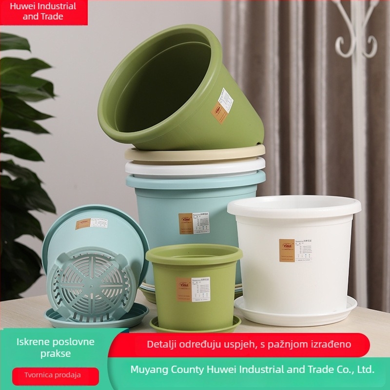 Cvjetni lonac, okrugli, plastični, minimalistički dizajn; za stolnu i podnu uporabu; pogodan za ured, dom i balkon - Huwei