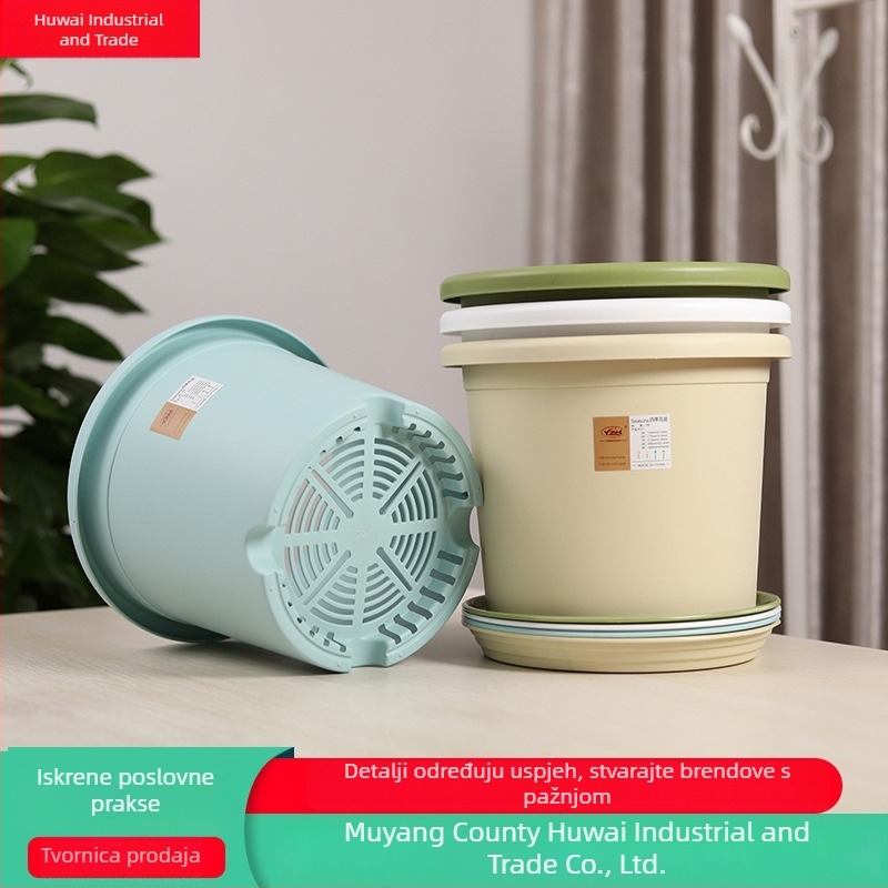 Cvjetni lonac, okrugli, plastični, minimalistički dizajn; za stolnu i podnu uporabu; pogodan za ured, dom i balkon - Huwei