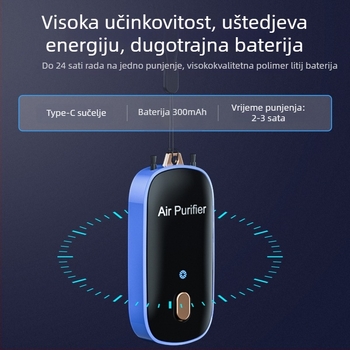 Narukvica USB pročišćivač zraka s negativnim ionima – prenosni, niska buka, protok zraka 50 m³/h, pogodan za prostorije do 10 m²