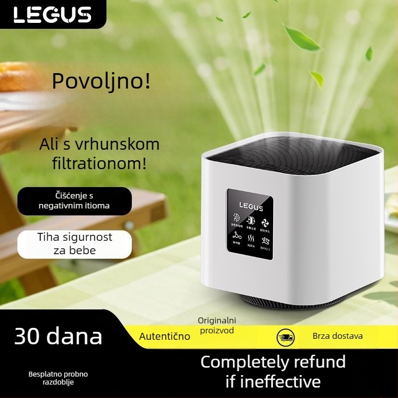 Pročišćivač zraka s negativnim ionima i uklanjanjem formaldehida, niski zvuk (<36 dB), protok zraka 50 m³/h, kompozitni filter, pogodan za prostorije do 10 m²
