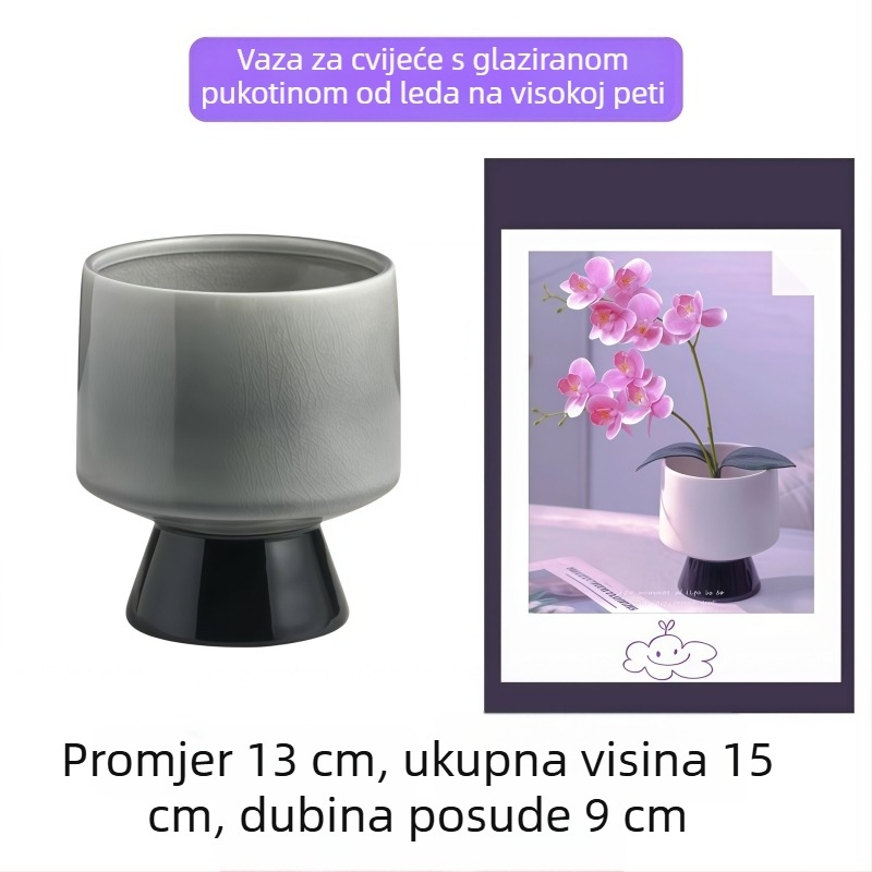 Keramička posuda za cvijeće s ledeno napuklom glazurom, nordijskog stila visoko postolje, za jednu sukulentnu biljku ili orhideju
