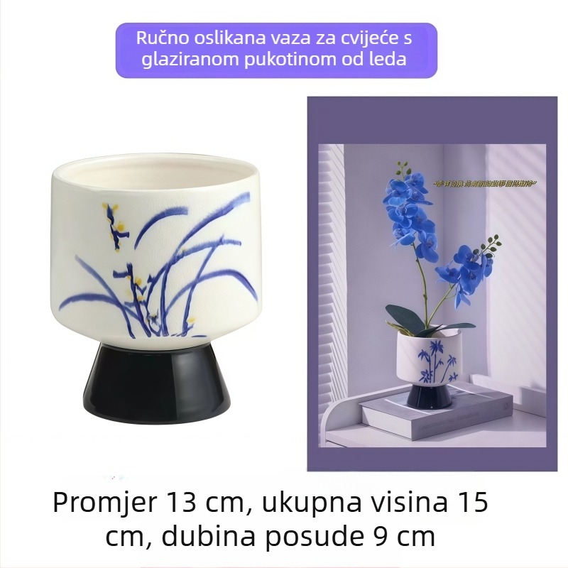 Keramička posuda za cvijeće s ledeno napuklom glazurom, nordijskog stila visoko postolje, za jednu sukulentnu biljku ili orhideju