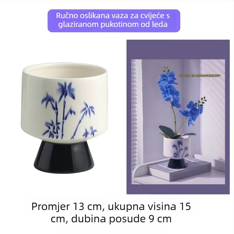 Keramička posuda za cvijeće s ledeno napuklom glazurom, nordijskog stila visoko postolje, za jednu sukulentnu biljku ili orhideju