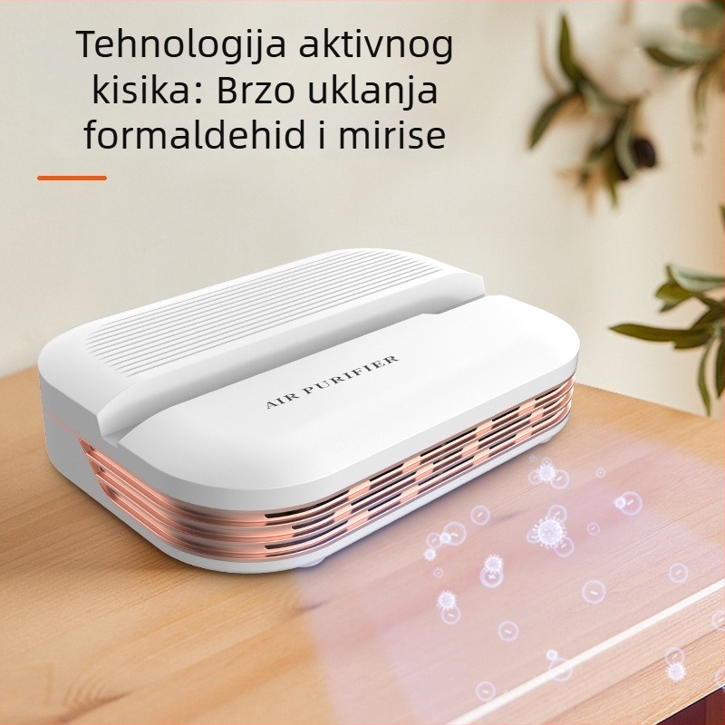 Čistač zraka za auto i dom, uklanjanje mirisa i formaldehida, protok zraka 50 m³/h, USB napajanje, dodirna kontrola, pogodno za prostore do 10 m²
