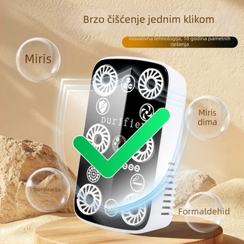 Kućni pročišćivač zraka s negativnim ionima, tih rad (<36 dB), 50 m³/h, pogodno za 11–20 m², zidni minimalistički dizajn, uklanja formaldehid i dim pasivnog pušenja.