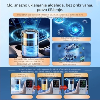 Cafele automobilski pročišćivač zraka i odstranjivač formaldehida s pastom za miris — za korištenje u vozilu, tišina ispod 36 dB, protok zraka 50 m³/h, upravljanje gumbom, pokriće 11–20 m², Energetska klasa 1