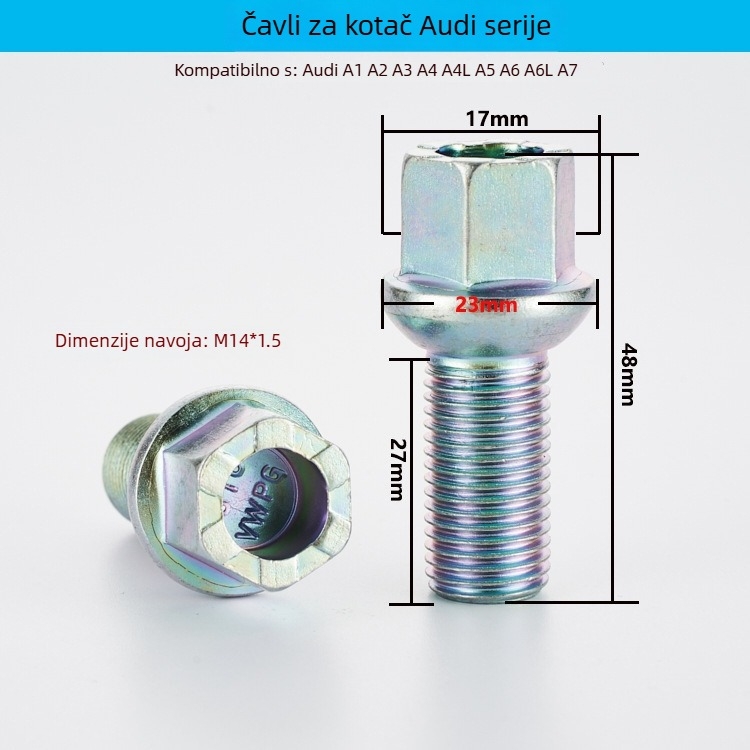 Vijak za kotač za Audi A4/A5/A6/A6L — legirana čelična, tvrdoća 10.9