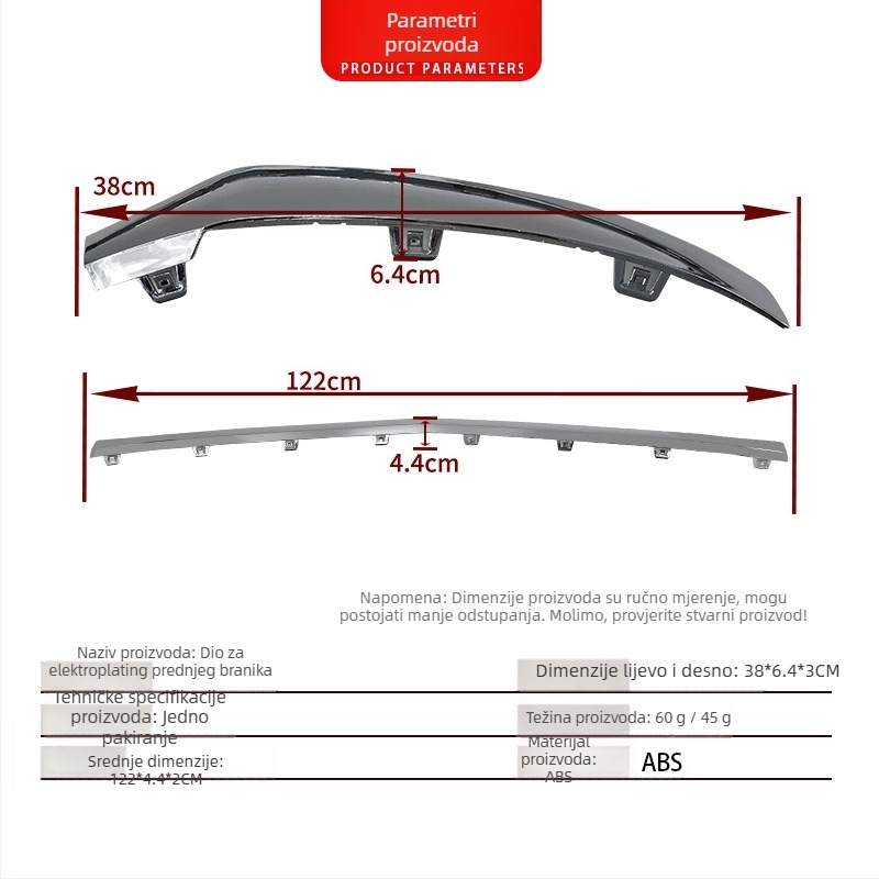 Kromirana dekorativna traka prednjeg branika za Mercedes-Benz GLC-W253, TYK, kompatibilan s GLC W253, dio 2538852700