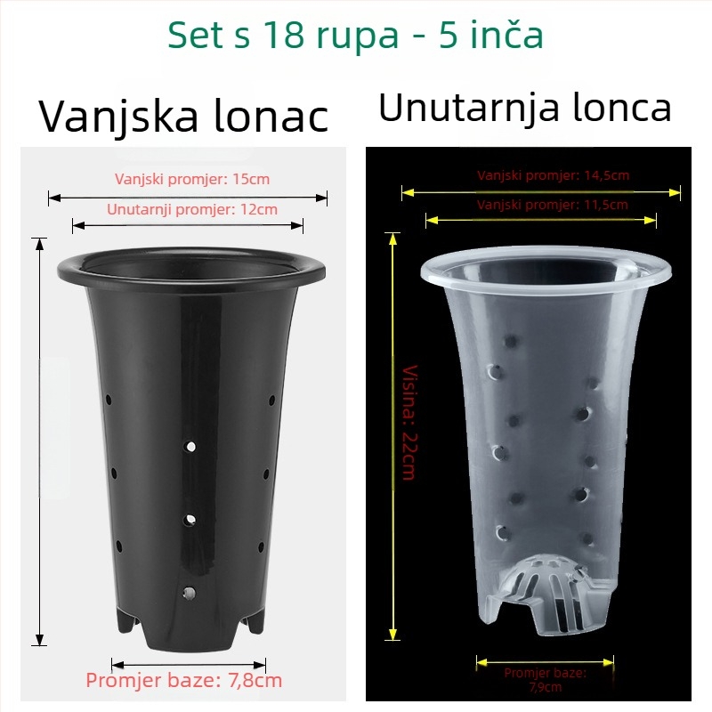 Plastični cvjetni lonac, prozračan, čvrst i izdržljiv, za zidnu montažu, stolnu ili podnu uporabu, izrađen injekcijskim prešanjem