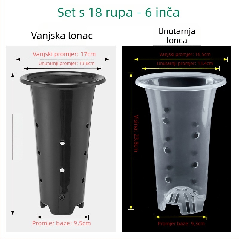 Plastični cvjetni lonac, prozračan, čvrst i izdržljiv, za zidnu montažu, stolnu ili podnu uporabu, izrađen injekcijskim prešanjem