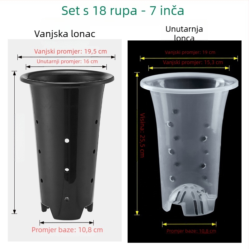 Plastični cvjetni lonac, prozračan, čvrst i izdržljiv, za zidnu montažu, stolnu ili podnu uporabu, izrađen injekcijskim prešanjem