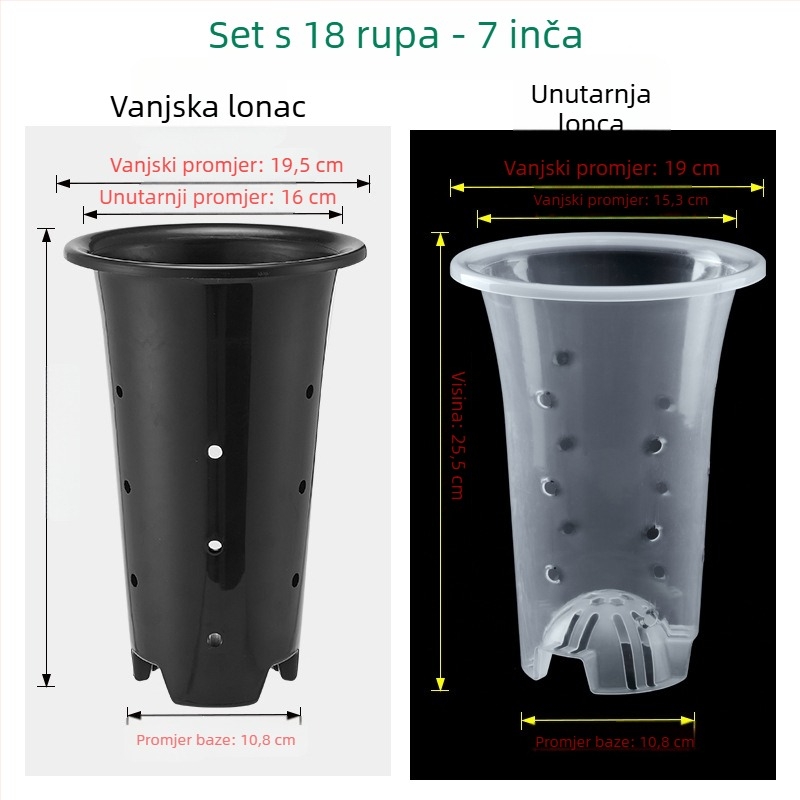 Plastični cvjetni lonac, prozračan, čvrst i izdržljiv, za zidnu montažu, stolnu ili podnu uporabu, izrađen injekcijskim prešanjem