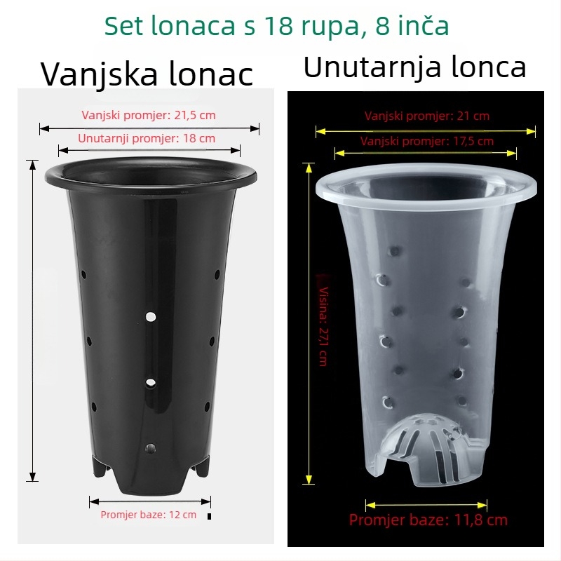 Plastični cvjetni lonac, prozračan, čvrst i izdržljiv, za zidnu montažu, stolnu ili podnu uporabu, izrađen injekcijskim prešanjem