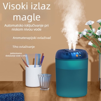 Ovlaživač zraka s aromaterapijom i pročišćavanjem zraka, USB napajanje, kapacitet spremnika 1,0–2,5 L, za prostorije do 10 m², 2 izlaza magle, timer >8 sati
