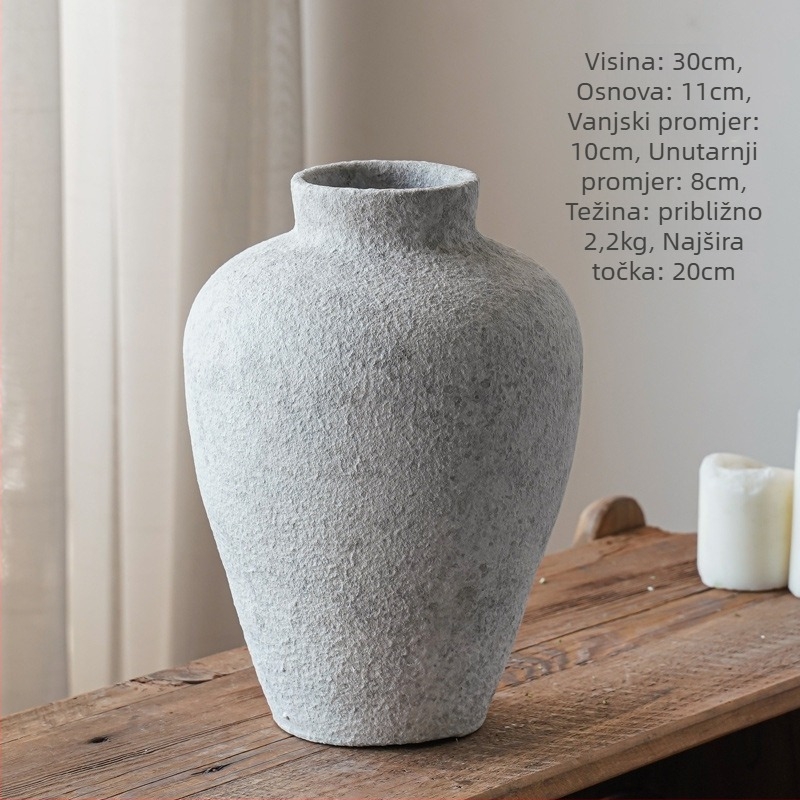 Vaza vintage kineskog stila, ručno izrađena od gline, gruba keramika, retro stil, površina od kamenine, brend Fan Zhu