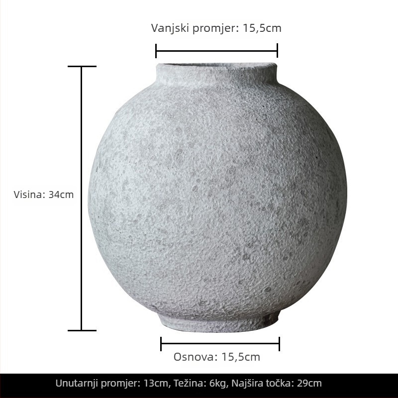 Vaza vintage kineskog stila, ručno izrađena od gline, gruba keramika, retro stil, površina od kamenine, brend Fan Zhu