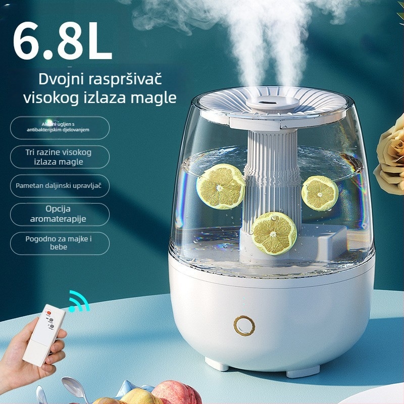 Ultrazvučni ovlaživač s dvostrukim raspršivanjem, pokrivenost preko 60 m², spremnik 4,1–6,0 L, buka ispod 36 dB, tajmer preko 8 sati