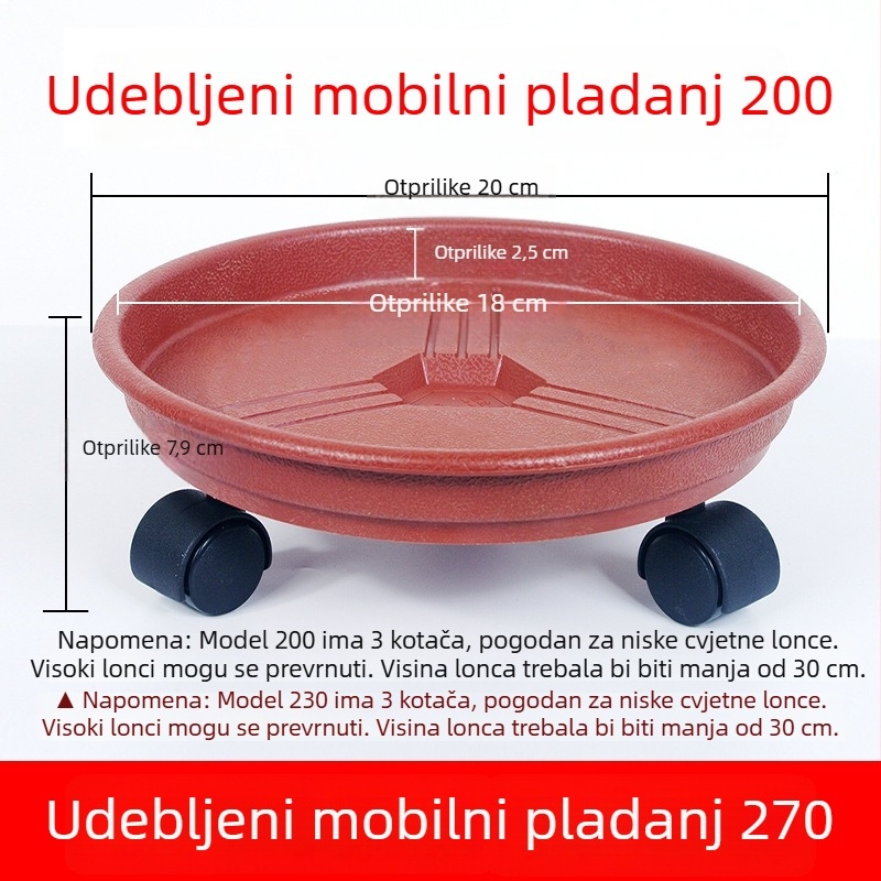 Posuda za biljke s kotačićima – pomična baza, izrađena od smole, čvrsta i izdržljiva, za stolnu ili podnu upotrebu