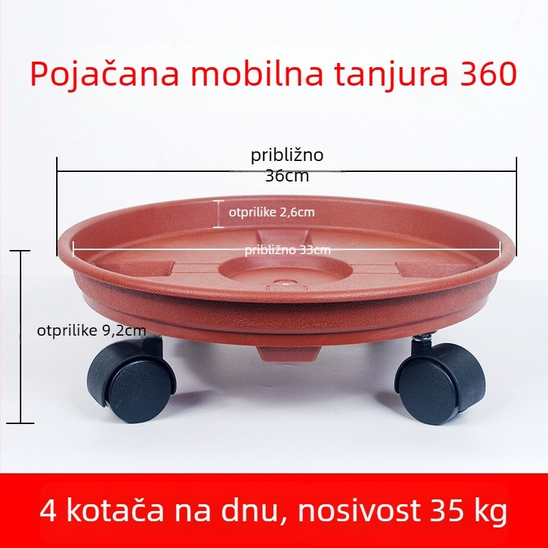 Posuda za biljke s kotačićima – pomična baza, izrađena od smole, čvrsta i izdržljiva, za stolnu ili podnu upotrebu