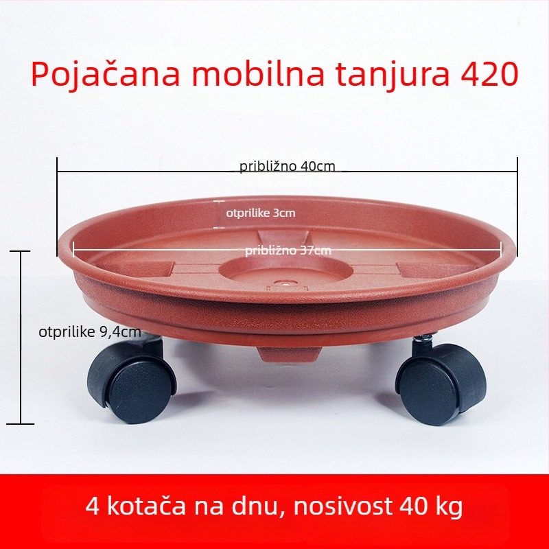 Posuda za biljke s kotačićima – pomična baza, izrađena od smole, čvrsta i izdržljiva, za stolnu ili podnu upotrebu