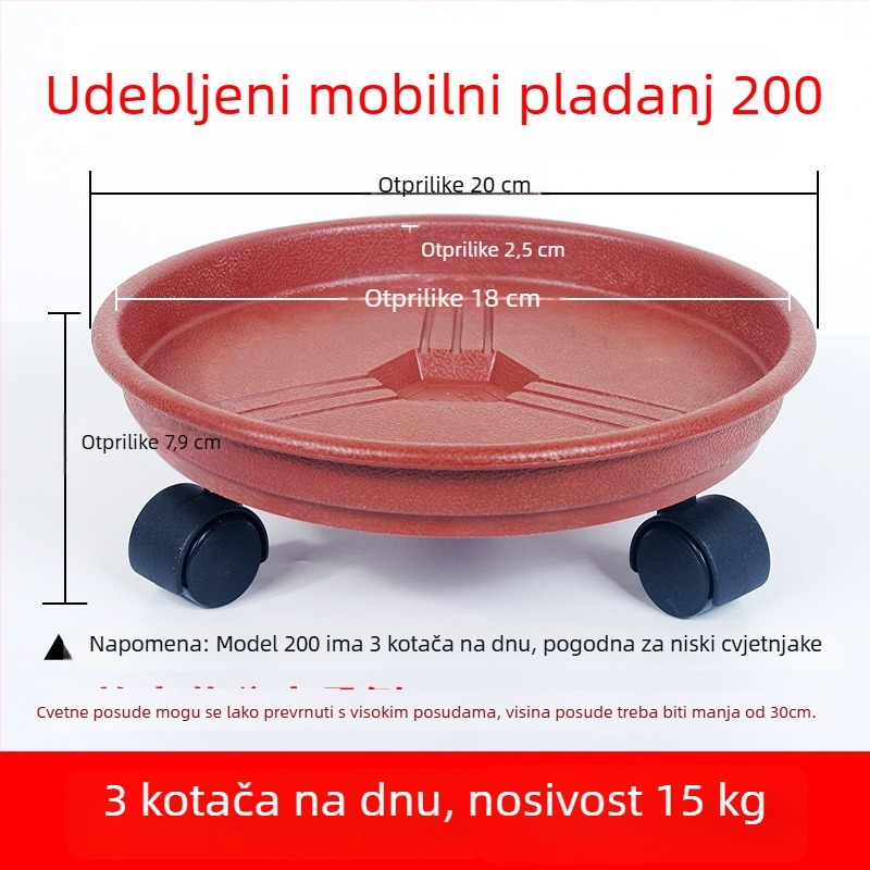 Posuda za biljke s kotačićima – pomična baza, izrađena od smole, čvrsta i izdržljiva, za stolnu ili podnu upotrebu