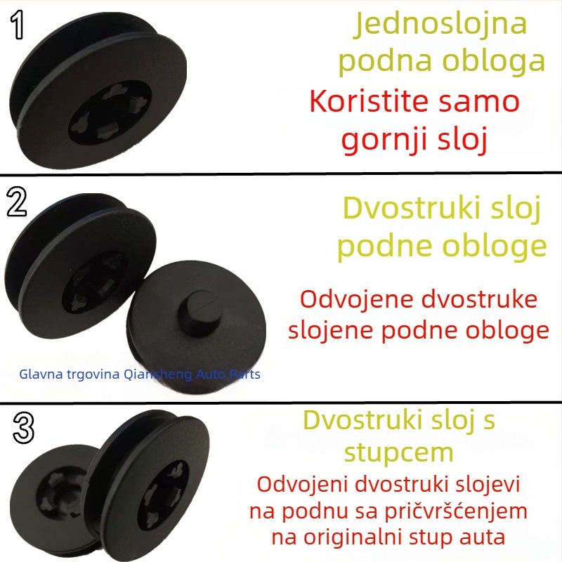 Automobilska podna prostirka s fiksnim i odvojivim kopčama, dvostruki sloj, kožna obruba, metalni kopči