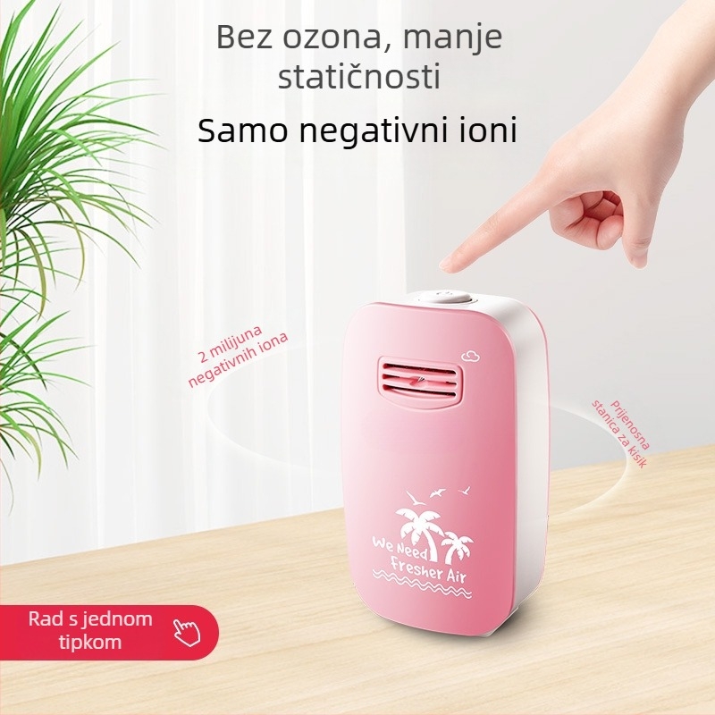 Stolni generator negativnih iona kisika – Kućni pročišćivač zraka, mini stolni model, 3 m³/h, buka ispod 36 dB, pokrivenost 10 m², Kompozitni filtr, Energetska učinkovitost Klasa I