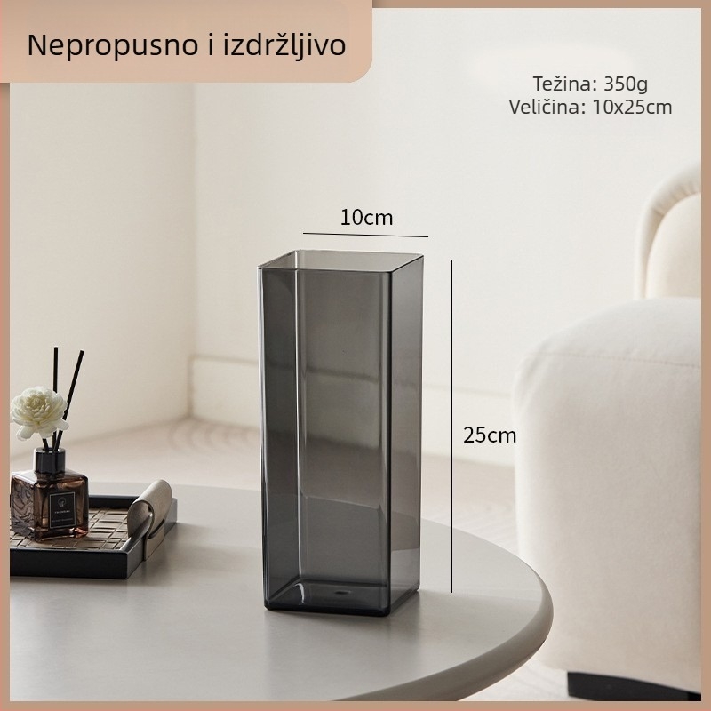 Kvadratna PET vaza, prozirna, ravno dno, injekcijski oblikovana