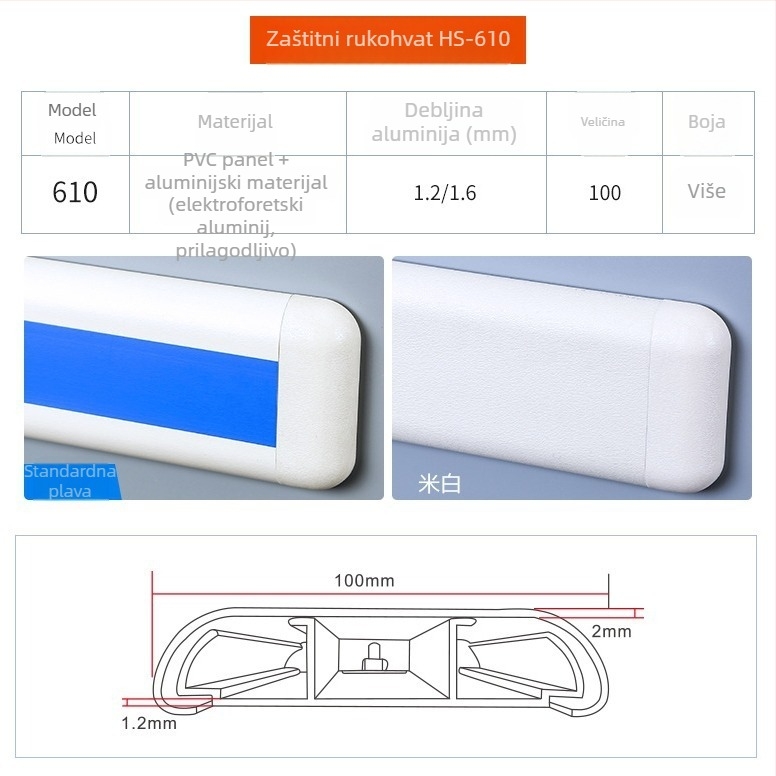 Zidne rukohvate za bolničke hodnike, protuklizne PVC, šifra 140, Dong Hongtian