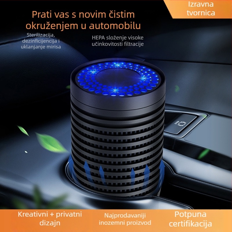 Pročišćivač zraka za automobil s negativnim ionima, HEPA i aktivnim ugljem, USB napajanje, tih rad ispod 36 dB