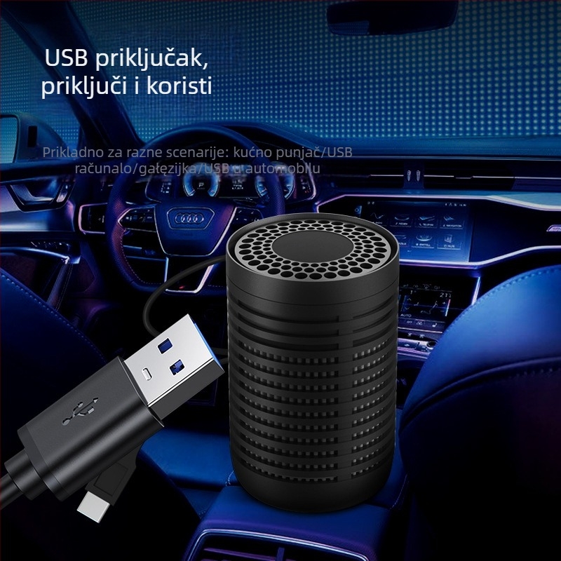 Pročišćivač zraka za automobil s negativnim ionima, HEPA i aktivnim ugljem, USB napajanje, tih rad ispod 36 dB