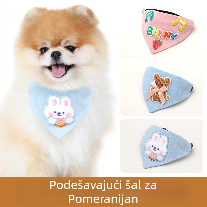 Pasji trokutasti šal s izvezenim cartoon motivom, poliester, univerzalno za pse, četiri sezone