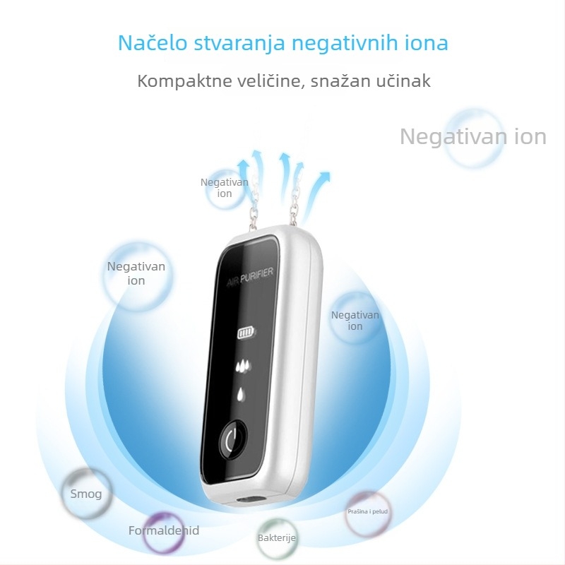 Prijenosni čistač zraka s negativnim ionima za nošenje oko vrata, USB napajanje, protok zraka 50 m³/h, buka ≤36 dB, pogodan za prostorije do 10 m²