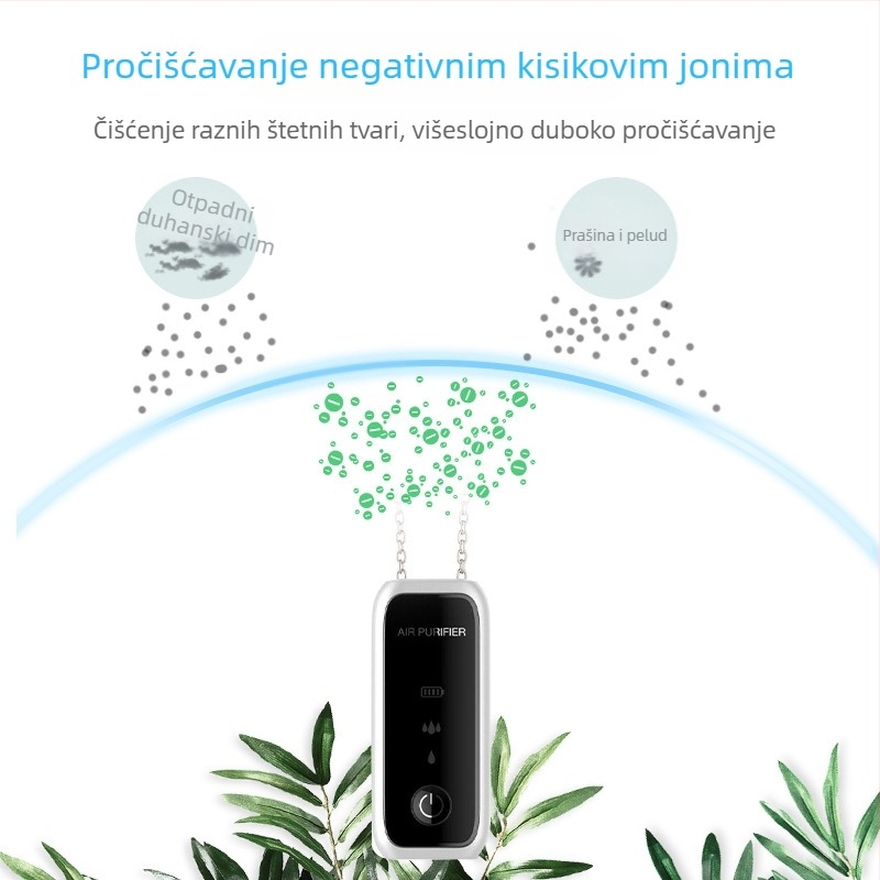Prijenosni čistač zraka s negativnim ionima za nošenje oko vrata, USB napajanje, protok zraka 50 m³/h, buka ≤36 dB, pogodan za prostorije do 10 m²