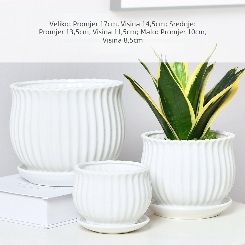 Keramički set posuda za cvijeće, 3 komada, glaziran, minimalistički stil, za stol ili pod, za unutarnje Phalaenopsis orhideje