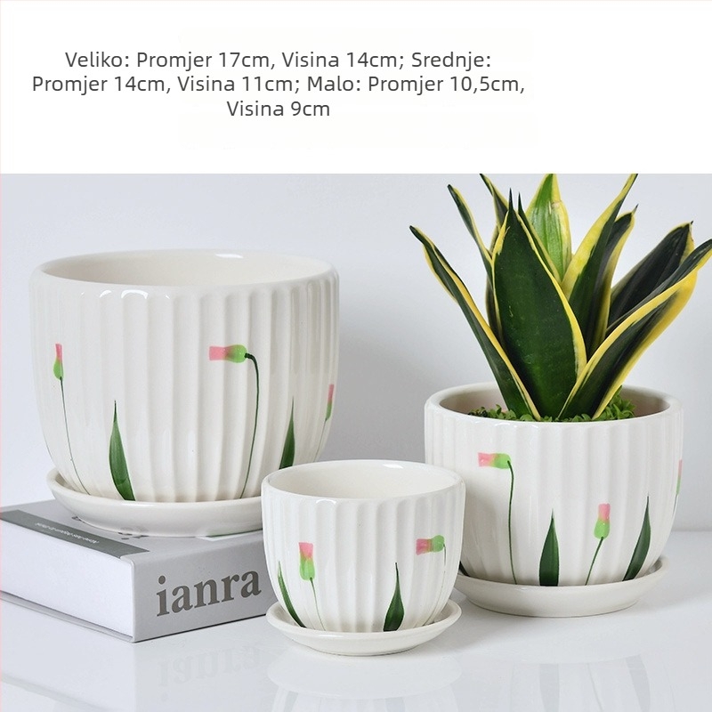 Keramički set posuda za cvijeće, 3 komada, glaziran, minimalistički stil, za stol ili pod, za unutarnje Phalaenopsis orhideje