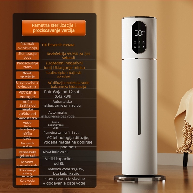 Wantu 2105B Ultrazvučni ovlaživač zraka za kućnu upotrebu, rezervoar 6.1–10 L, površine >60 m², buka <36 dB, tajmer >8 sati