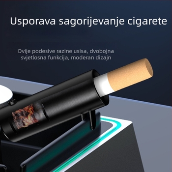 Stolni pametni pepelnjak s negativnim ionima – uklanja mirise i dim (buka <36 dB; protok zraka 50 m³/h; USB napajanje; kontrola gumbom; pogodno za kućnu upotrebu do 10 m²)