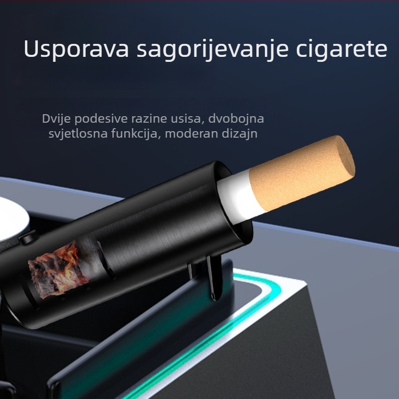 Stolni pametni pepelnjak s negativnim ionima – uklanja mirise i dim (buka <36 dB; protok zraka 50 m³/h; USB napajanje; kontrola gumbom; pogodno za kućnu upotrebu do 10 m²)