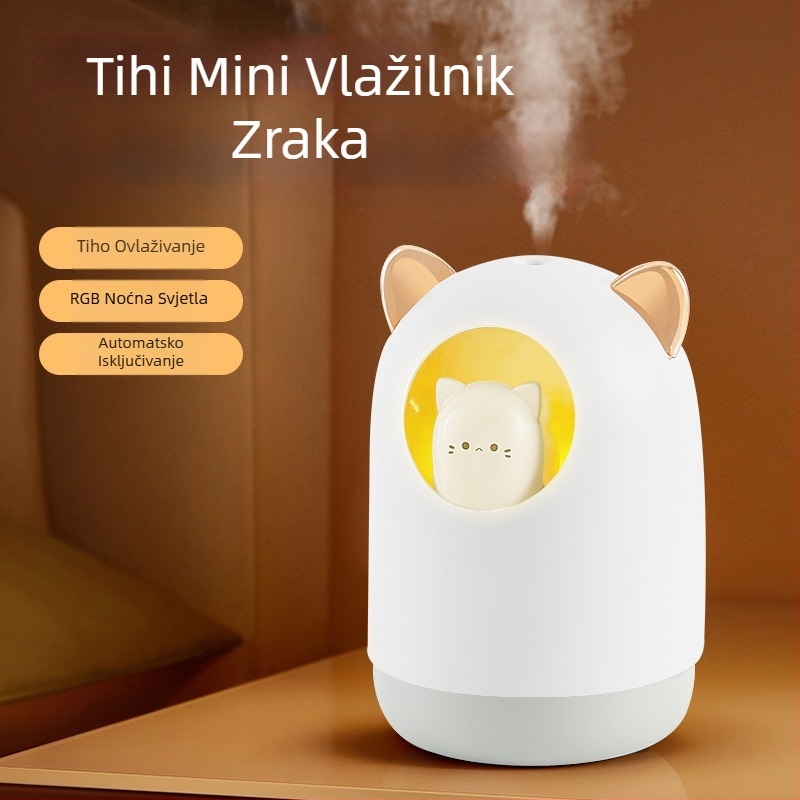 Stolni ovlaživač zraka s aromaterapijom i pročišćavanjem zraka, oblik životinje, USB napajanje, tiho noćno svjetlo, model 205; pogodan za prostore do 10 m²; spremnik 0,5 L; 1 izlaz magle; buka ispod 36 dB