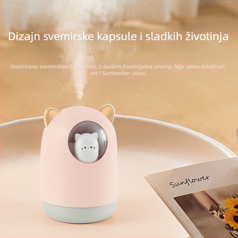 Stolni ovlaživač zraka s aromaterapijom i pročišćavanjem zraka, oblik životinje, USB napajanje, tiho noćno svjetlo, model 205; pogodan za prostore do 10 m²; spremnik 0,5 L; 1 izlaz magle; buka ispod 36 dB