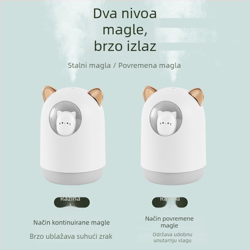 Stolni ovlaživač zraka s aromaterapijom i pročišćavanjem zraka, oblik životinje, USB napajanje, tiho noćno svjetlo, model 205; pogodan za prostore do 10 m²; spremnik 0,5 L; 1 izlaz magle; buka ispod 36 dB