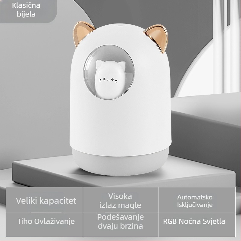 Stolni ovlaživač zraka s aromaterapijom i pročišćavanjem zraka, oblik životinje, USB napajanje, tiho noćno svjetlo, model 205; pogodan za prostore do 10 m²; spremnik 0,5 L; 1 izlaz magle; buka ispod 36 dB