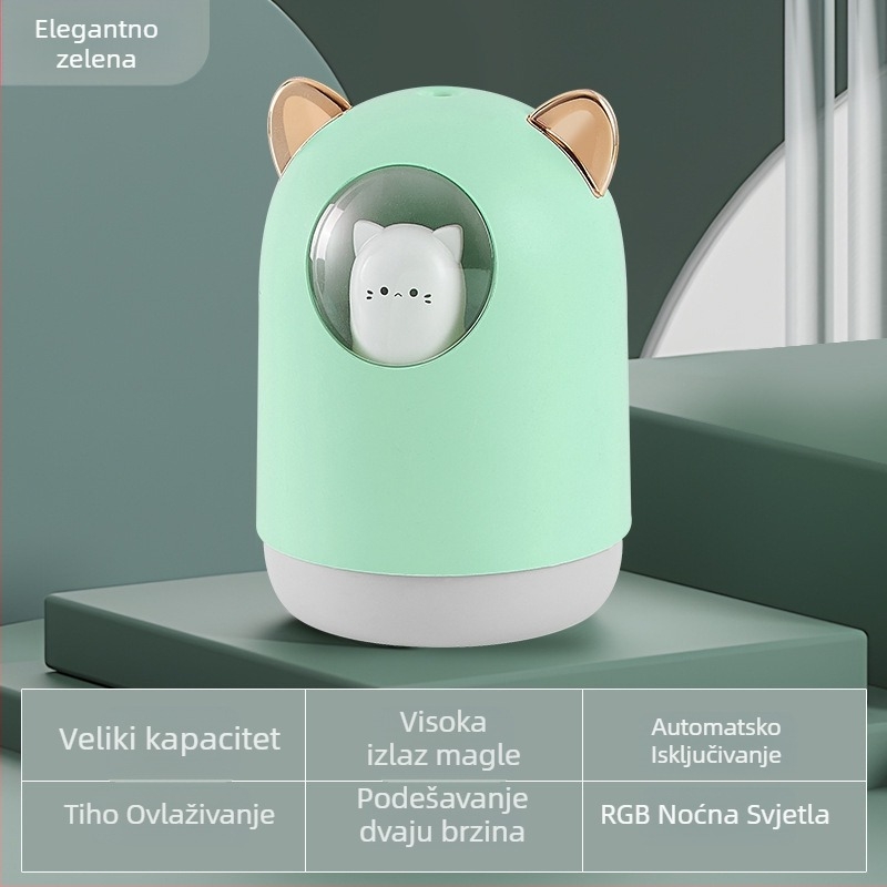 Stolni ovlaživač zraka s aromaterapijom i pročišćavanjem zraka, oblik životinje, USB napajanje, tiho noćno svjetlo, model 205; pogodan za prostore do 10 m²; spremnik 0,5 L; 1 izlaz magle; buka ispod 36 dB