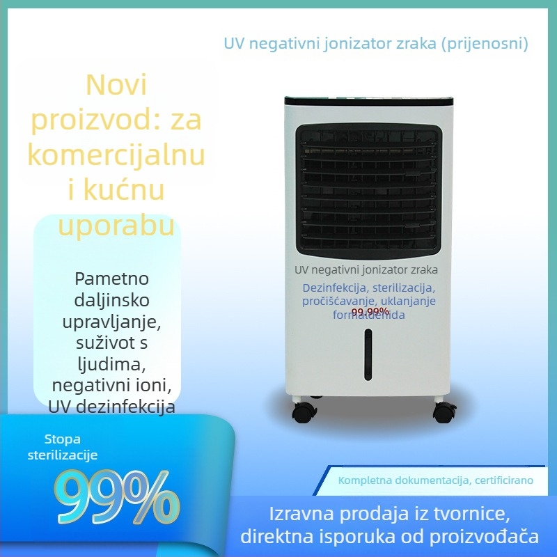 UV uređaj za dezinfekciju zraka, zidni montažni, pokriće 61 m²+, UV zračenje i negativni ioni, niski šum do 36 dB, napajanje iz utičnice, komercijalna uporaba