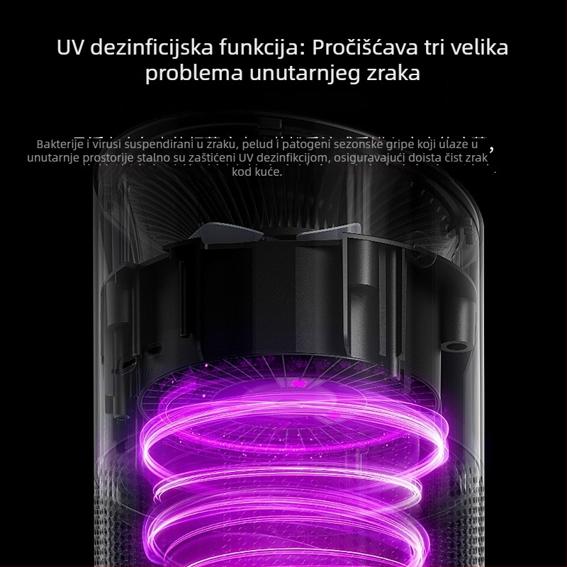 Unutarnji pročišćivač zraka s uklanjanjem formaldehida, negativni ioni, protok zraka 50 m³/h, buka < 36 dB, pogodan za 11–20 m²